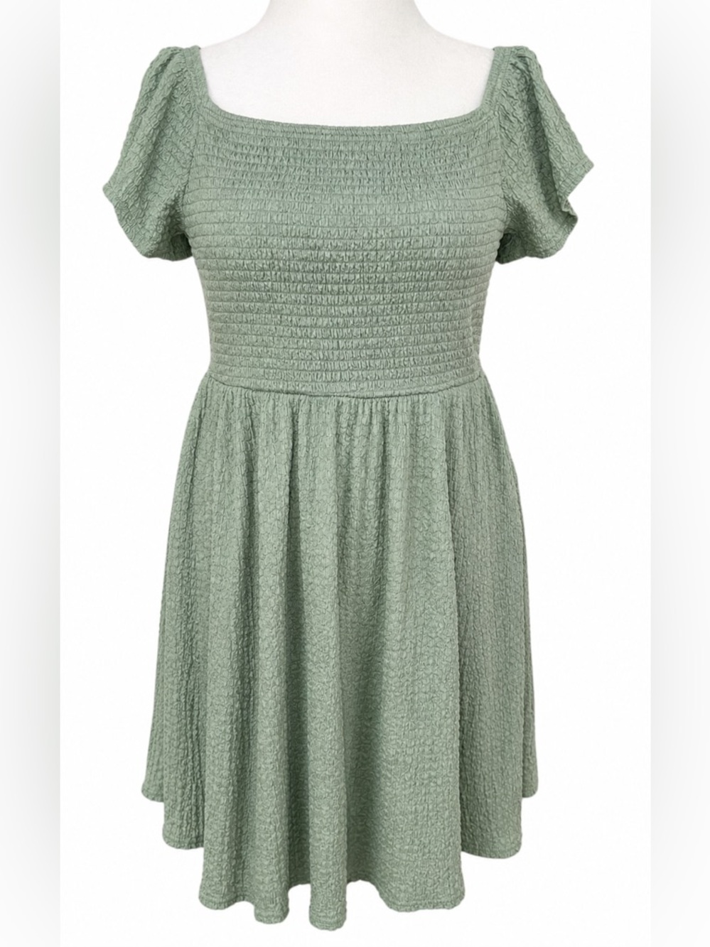 Torrid Sage Green Smocked Dress 1XL Midi Pockets Cottagecore